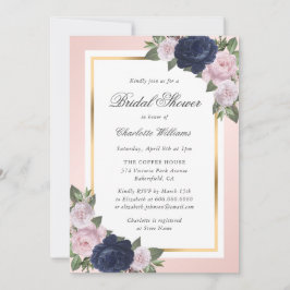 Elegante Navy Blue Gold Blush Floral Vrijgezellenf Kaart