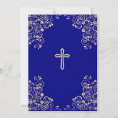 Elegante Navy Blue Gold Cross Baptism uitnodiging (Achterkant)