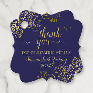 Elegante Navy Blue & Gold Frilly bruiloft Dank u Bedankjes Labels