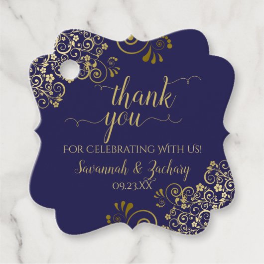 Elegante Navy Blue & Gold Frilly bruiloft Dank u Bedankjes Labels (Voorkant)