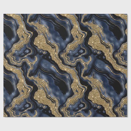 Elegante Navy Blue & Gold Glitter Agaat Verjaardag Cadeaupapier (Vlak)
