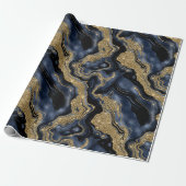 Elegante Navy Blue & Gold Glitter Agaat Verjaardag Cadeaupapier (Uitgerold)
