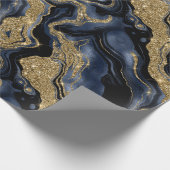 Elegante Navy Blue & Gold Glitter Agaat Verjaardag Cadeaupapier (Hoek)