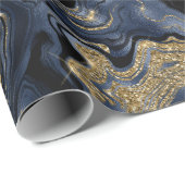 Elegante Navy Blue & Gold Glitter Agaat Verjaardag Cadeaupapier (Rol Hoek)