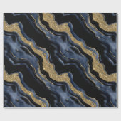 Elegante Navy Blue & Gold Glitter Agaat Verjaardag Cadeaupapier (Vlak)