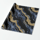 Elegante Navy Blue & Gold Glitter Agaat Verjaardag Cadeaupapier (Uitgerold)