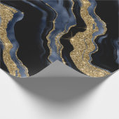 Elegante Navy Blue & Gold Glitter Agaat Verjaardag Cadeaupapier (Hoek)