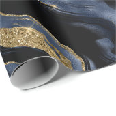 Elegante Navy Blue & Gold Glitter Agaat Verjaardag Cadeaupapier (Rol Hoek)