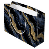 Elegante Navy Blue & Gold Glitter Agaat Verjaardag Groot Cadeauzakje (Achterkant Gekanteld)
