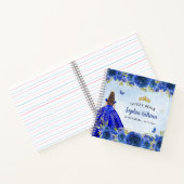 Elegante Navy Blue Gold Glitter Floral Quinceañera Notitieboek (Binnen)