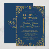 Elegante Navy Blue Gold Lijst Engagement Party Kaart (Voorkant / Achterkant)