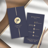 Elegante Navy Blue Gold Luxe Handschrift Monogram Visitekaartje