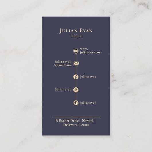 Elegante Navy Blue Gold Luxe Handschrift Monogram Visitekaartje (Achterkant)