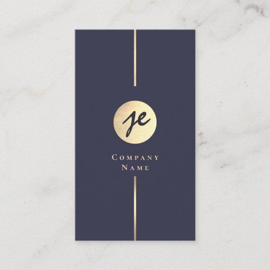 Elegante Navy Blue Gold Luxe Handschrift Monogram Visitekaartje (Voorkant)
