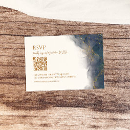 Elegante Navy Blue Gold Marble Wedding RSVP Kaart