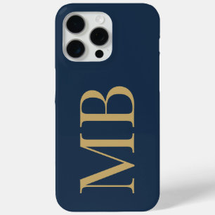 Elegante Navy Blue Gold Minimalist Initiaal Monogr iPhone 15 Pro Max Hoesje