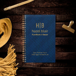 Elegante Navy Blue Gold Monogram Medewerker Planner