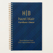 Elegante Navy Blue Gold Monogram Medewerker Planner (Voorkant)