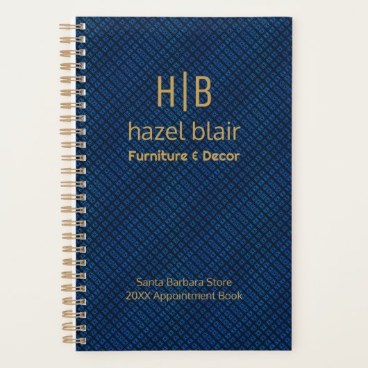 Elegante Navy Blue Gold Monogram Medewerker Planner (Voorkant)