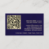Elegante Navy Blue & Gold Professional QR-code Visitekaartje (Achterkant)