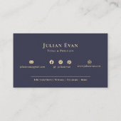 Elegante Navy Blue Gold Professional Shiny Monogra Visitekaartje (Achterkant)