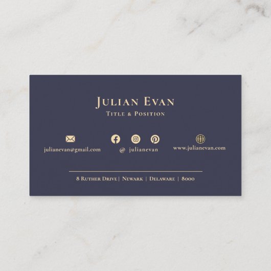 Elegante Navy Blue Gold Professional Shiny Monogra Visitekaartje (Achterkant)