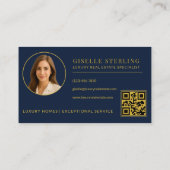 Elegante Navy Blue Gold Real Estate Agent QR Code Visitekaartje (Achterkant)
