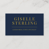 Elegante Navy Blue Gold Real Estate Agent QR Code Visitekaartje (Voorkant)