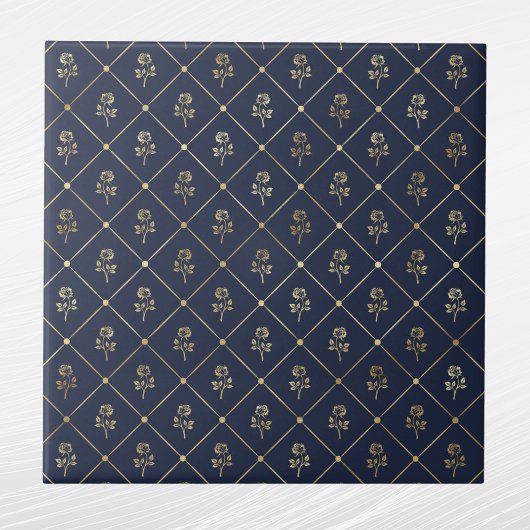 Elegante Navy Blue Gold Rozen Tegeltje