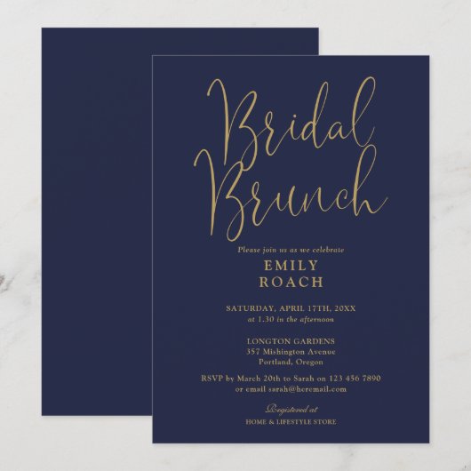 Elegante Navy Blue Gold Script Bruids Bunch Shower Kaart (Voorkant / Achterkant)