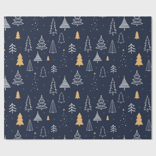 Elegante Navy Blue & Gold Tree Kerstmis Cadeaupapier (Vlak)