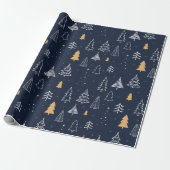 Elegante Navy Blue & Gold Tree Kerstmis Cadeaupapier (Uitgerold)