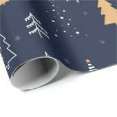 Elegante Navy Blue & Gold Tree Kerstmis Cadeaupapier (Rol Hoek)