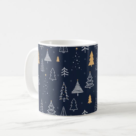 Elegante Navy Blue & Gold Tree Kerstmis Koffiemok (Voorkant links)