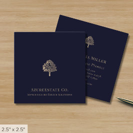 Elegante Navy Blue Gold Tree Logo Vierkante Visitekaartje
