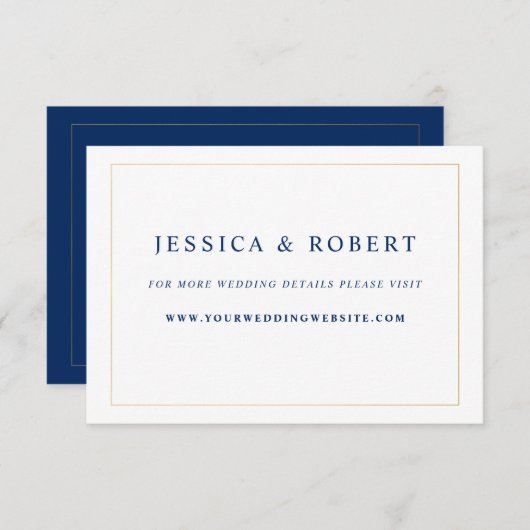 Elegante Navy Blue Gold Wedding Website Insert Kaa Informatiekaartje (Voorkant / Achterkant)