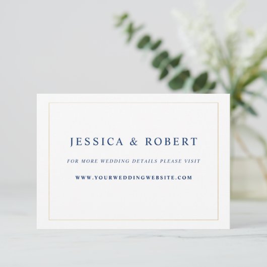 Elegante Navy Blue Gold Wedding Website Insert Kaa Informatiekaartje (Staand voorkant)
