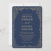 Elegante Navy Blue Gouden QR Code Foto Bruiloft Kaart (Voorkant)