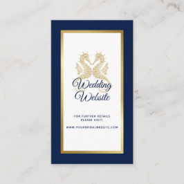 Elegante Navy Blue Gouden Zeepaarden Trouwwebsite Informatiekaartje