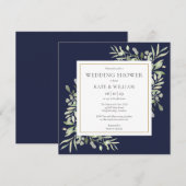 Elegante Navy Blue Greenery Trouwdouche Kaart (Voorkant / Achterkant)