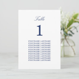 Elegante Navy Blue Guest Names Tafel Kaart