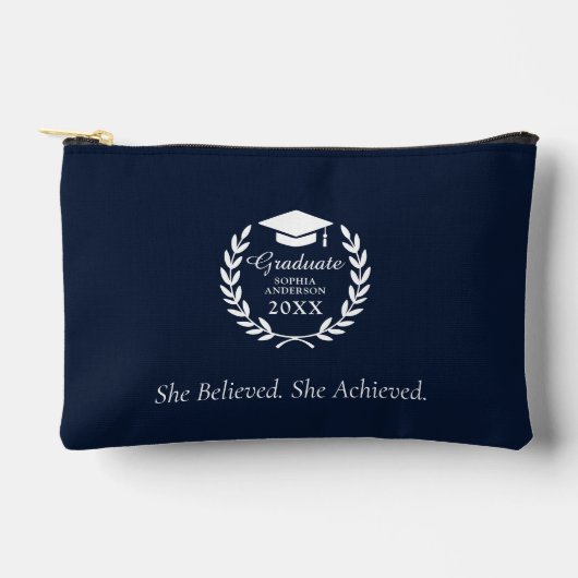 Elegante Navy Blue Laurel Krans Afstuderen Jaar Etui (Voorkant)