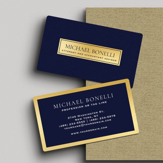 Elegante Navy Blue Leather Gold Label Professional