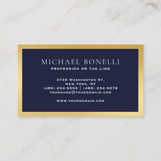 Elegante Navy Blue Leather Gold Label Professional (Achterkant)