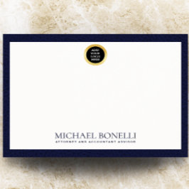 Elegante Navy Blue Leather Gold Round Logo Monogra Notitiekaartje