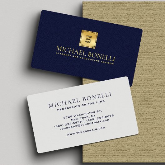 Elegante Navy Blue Leather Professional Uw Logo Visitekaartje