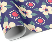 Elegante Navy Blue met Crème Bloemen Wrapping Pape Cadeaupapier (Rol Hoek)