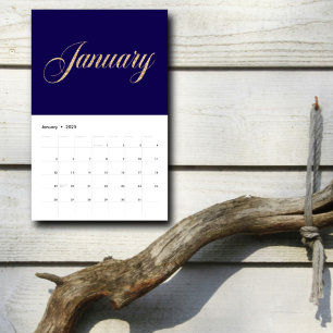 Elegante Navy Blue Minimalist  gouden scriptletter Kalender