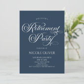 Elegante Navy Blue Minimalist Pensioen Partij Kaart (Staand voorkant)