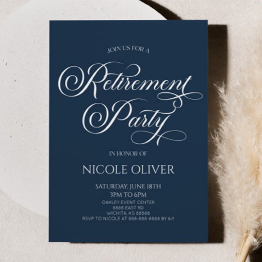 Elegante Navy Blue Minimalist Pensioen Partij Kaart